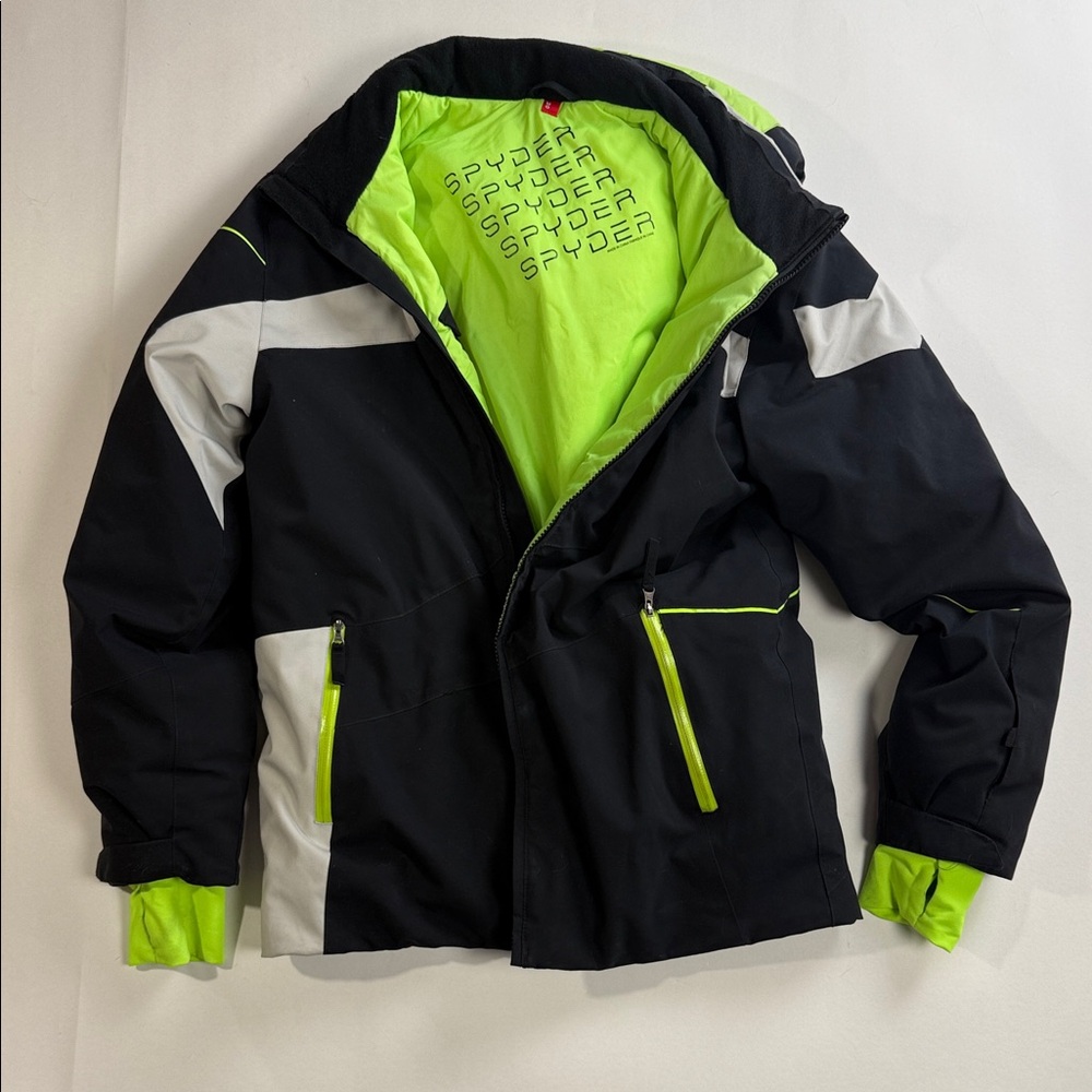 Spyder Black and Bright Green Ski Jacket M